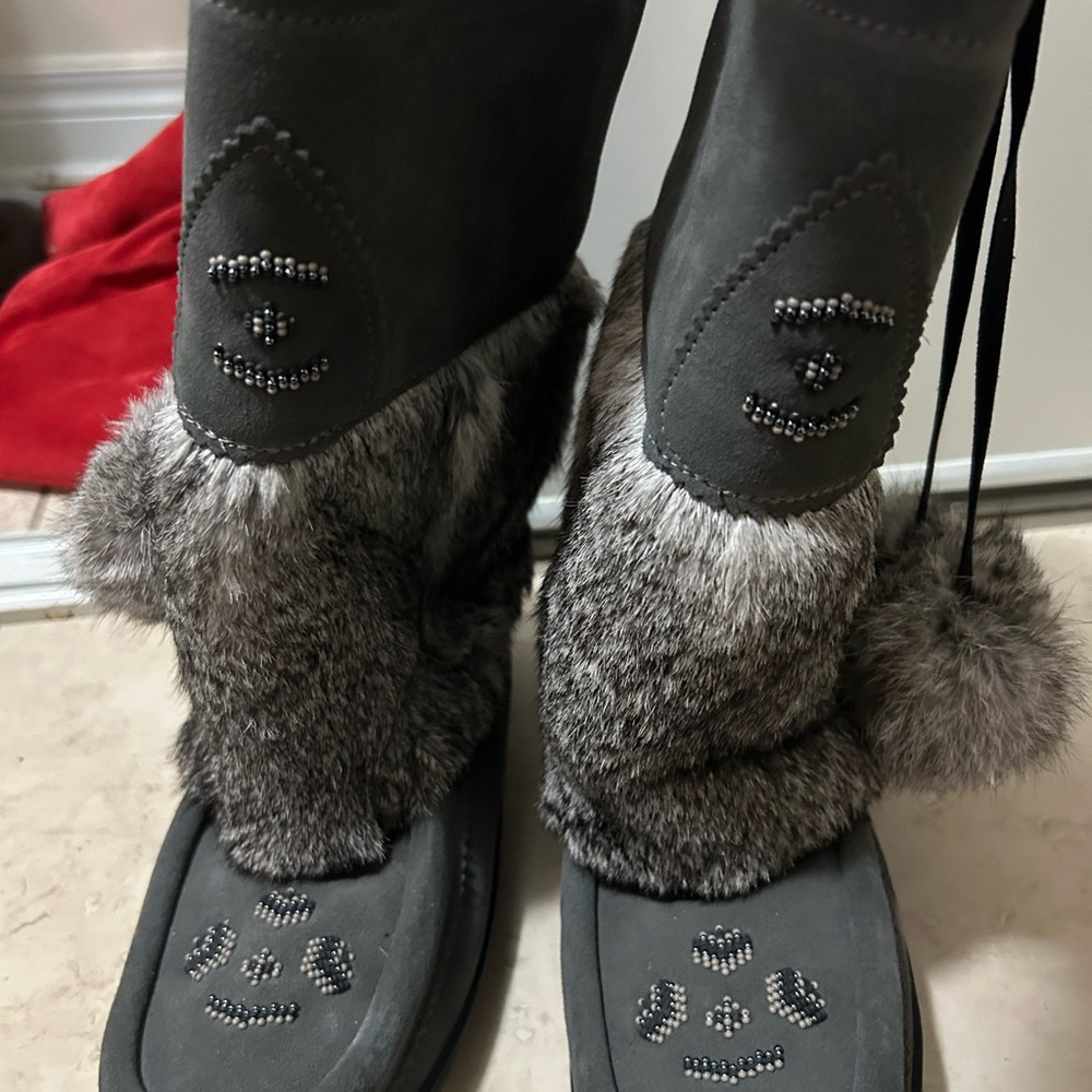 Elegant Gray Fur-Trimmed Winter Boots
